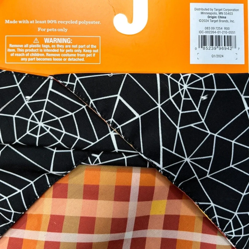 Hyde‎ and Eek! Boutique Pet Reversible Bandana, Spider Web/Plaid, One Size NEW